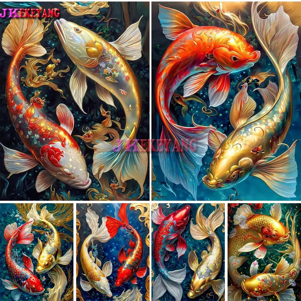 5D Diy Diamond Embroidery Koi Fish Full Drills DIY Diamond Painting Needleworks Cross Stitch Home Decoration Y5346