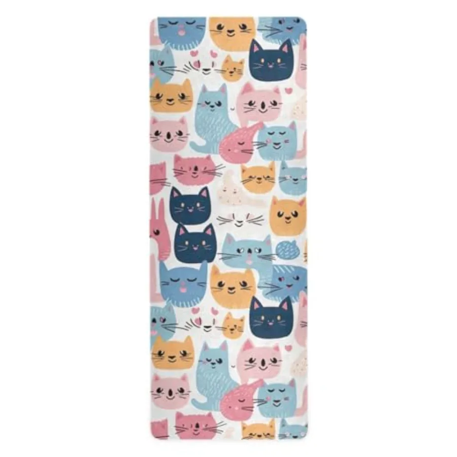 

Cute Cats Thin Yoga Mat with Bag Included Non Slip Fitness Workout Mat Foldable Suede Rubber Yoga Mat for Yoga Pilates and Fitn