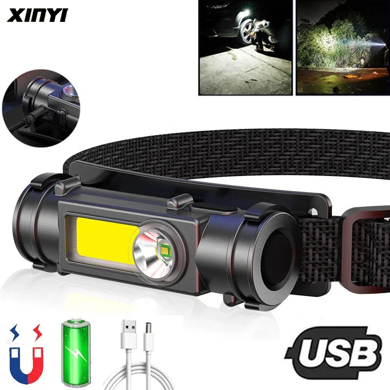 

Portable Mini LED Flashlight XPE+COB Led Headlamp Powerful Built-in 18650 Battery Camping Fishing Headlight Torch with magnet