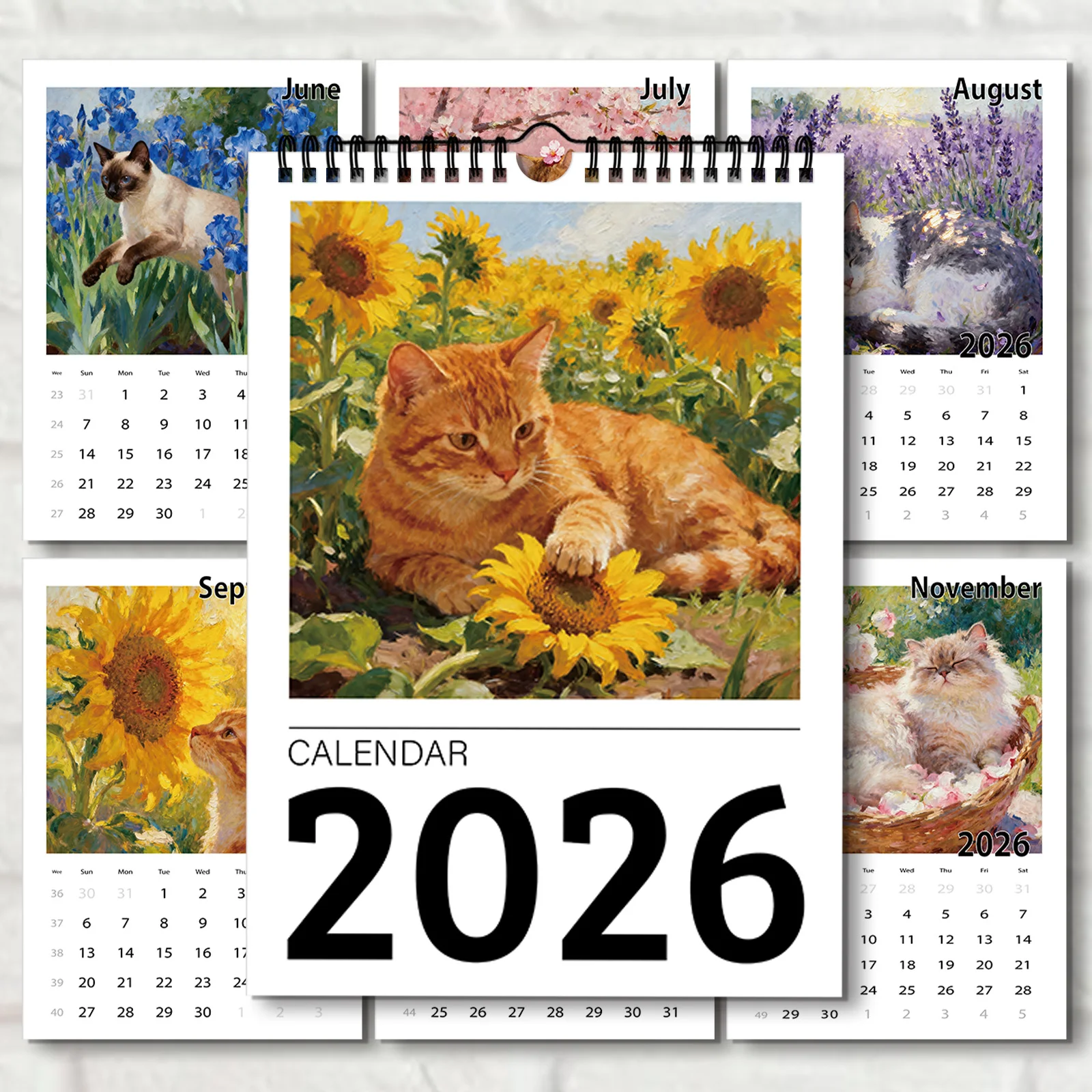 

1 шт. 2026 настенный календарь формата А4, календарь с ежемесячными милыми кошками, 12 разных изысканных узоров, идеальный подарок для дома, офиса, школы