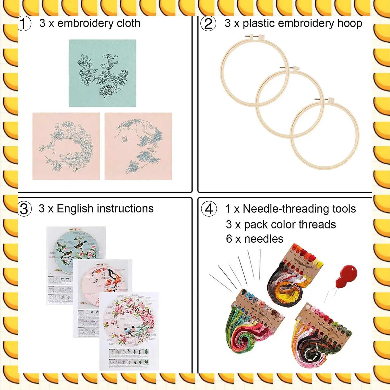 

BAAU, стартовый набор для вышивания из 3 штук для начинающих, наборы для вышивания крестиком для взрослых, включает 3 ткани для вышивания с узором птиц