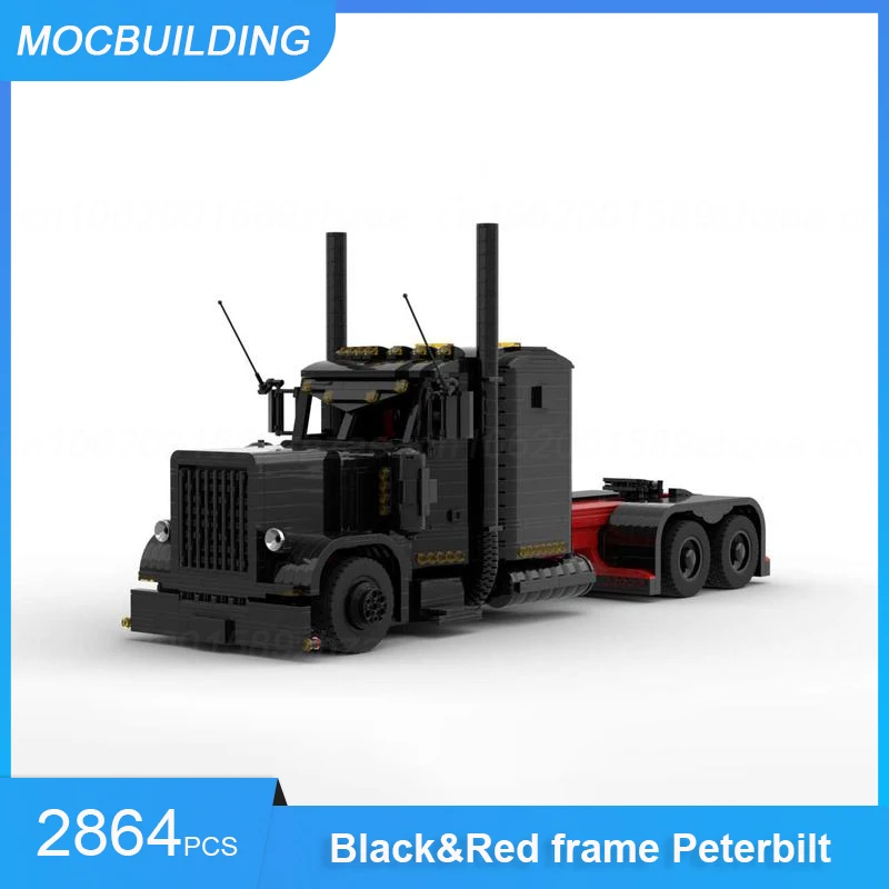 MOC Building Blocks Black & Red Frame Peterbilt Truck Model DIY Assemble Bricks Transportation Toys Gifts 2864PCS with Motors