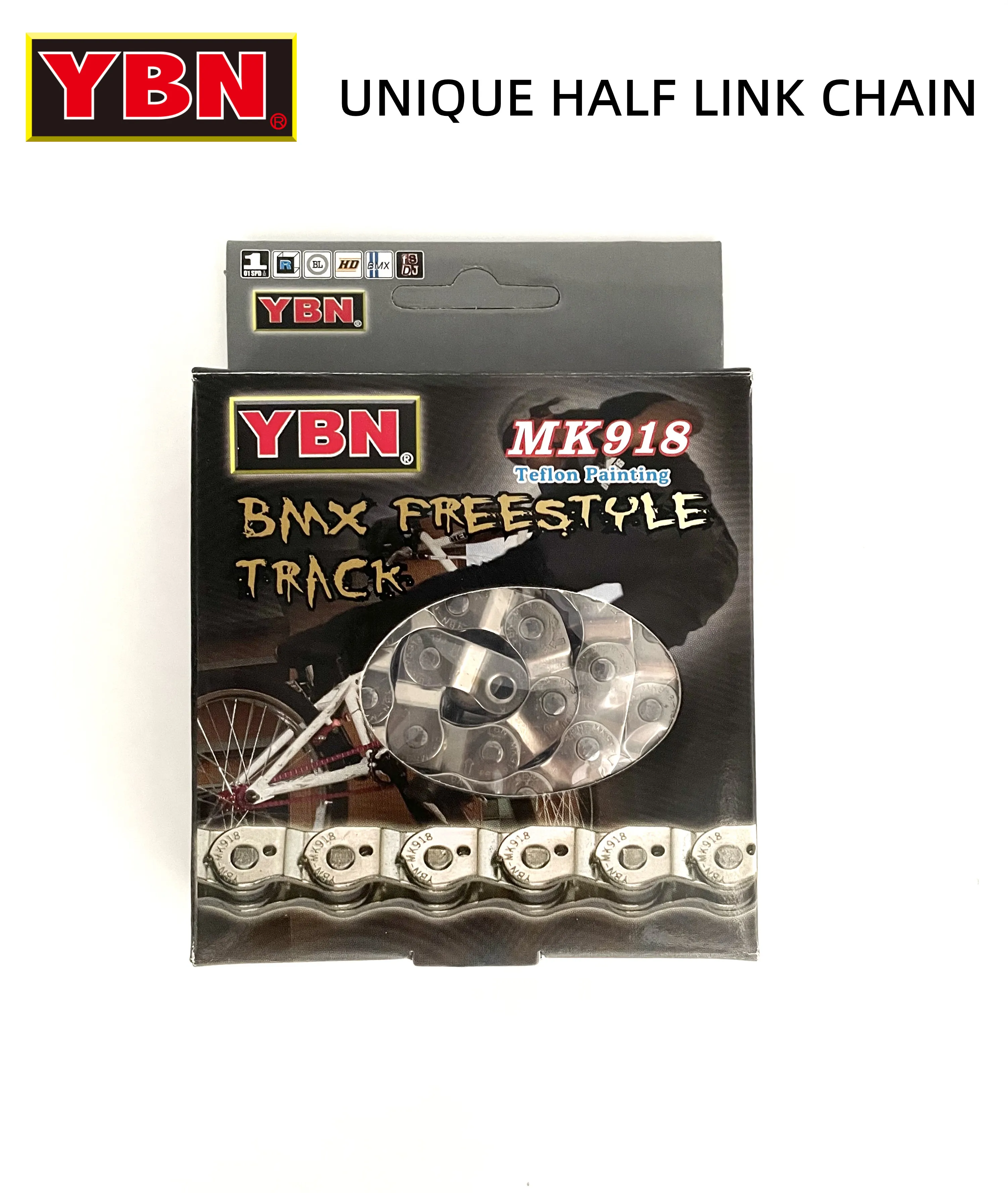 YBN BMX Single-speed Half-Link Bicycle Chain MK918 102L Suitable