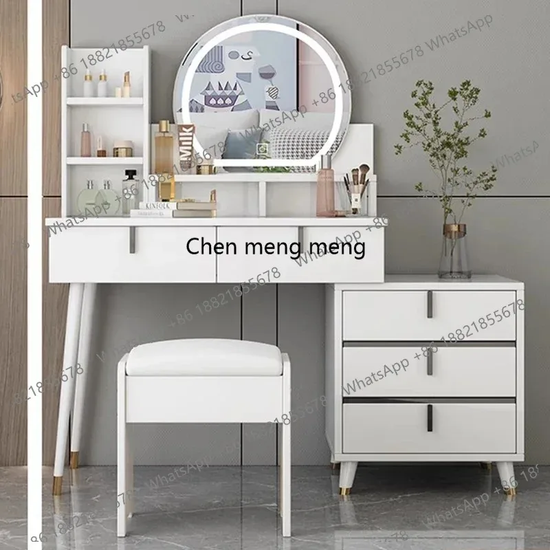 

E136 Современный туалетный столик для женщин, белый, для спальни, с зеркалом, стулом и тумбами, мебель для дома