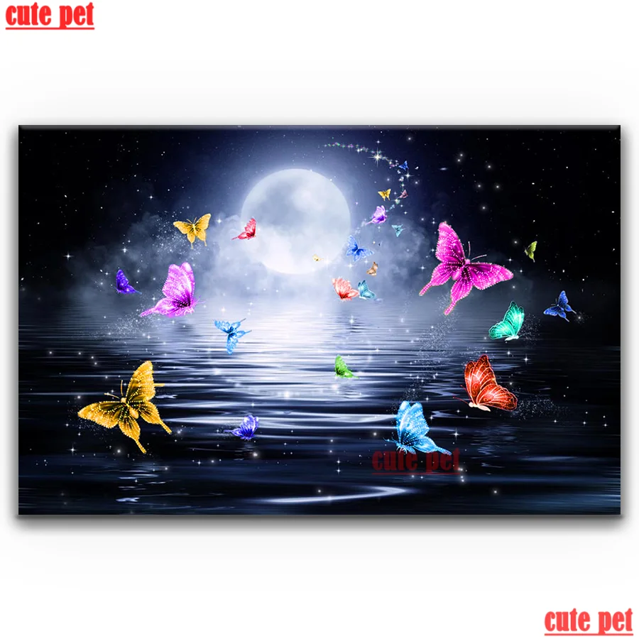 DIY Diamond Painting Butterfly in the lake under the moon Full Square Round Drill Rhinestone CrossStitch Embroidery Mosaic decor