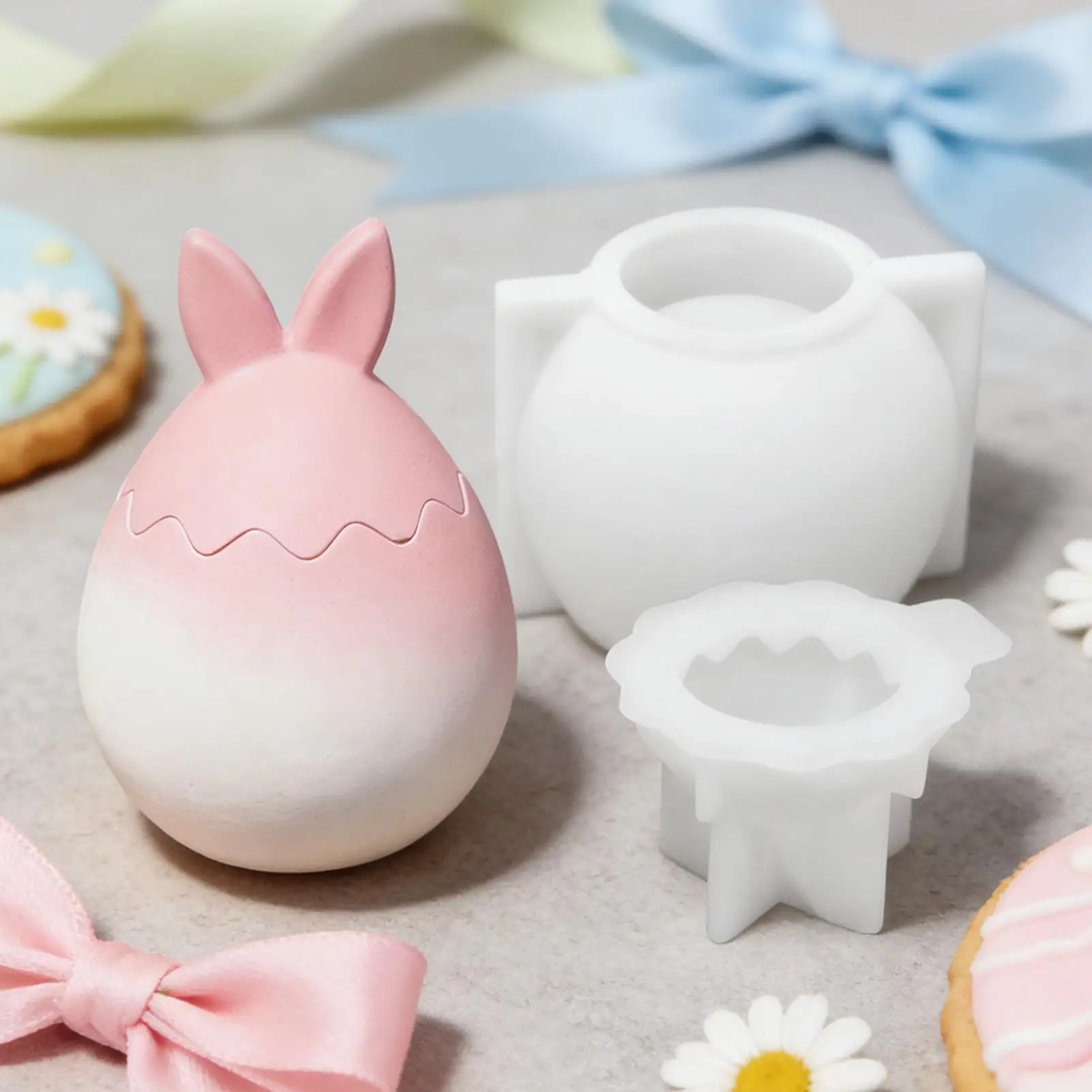 

Easter Egg Chocolate Molds Cute 3D Silicone Bunny Ear Mould Egg Shape Soap Mold for Thanksgiving Birthday Party Offices Home