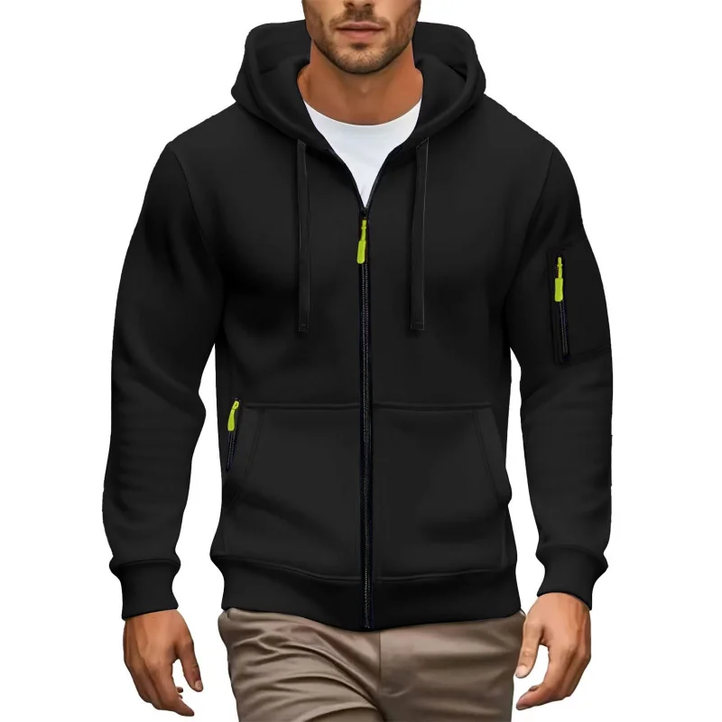 Hoodie Men Full Zip Long Sleeve Hooded Sweatshirt Multi Zipper Pockets Drawstring Casual Daily Outdoor Sports Jacket