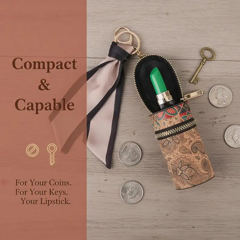 Cute Retro Cylinder Coin Purse, Small Zipper Pouch with Keychain for Daily Essentials, Perfect Gift for Her, Girlfriend, Friends