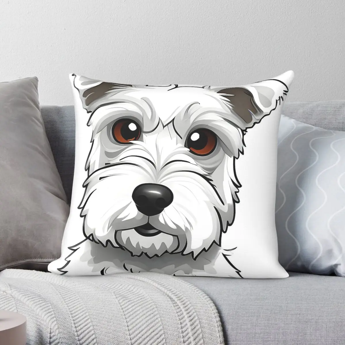 White Schnauzer Square Pillowcase Polyester Linen Velvet Pattern Zip Decor Home Cushion Cover 45x45