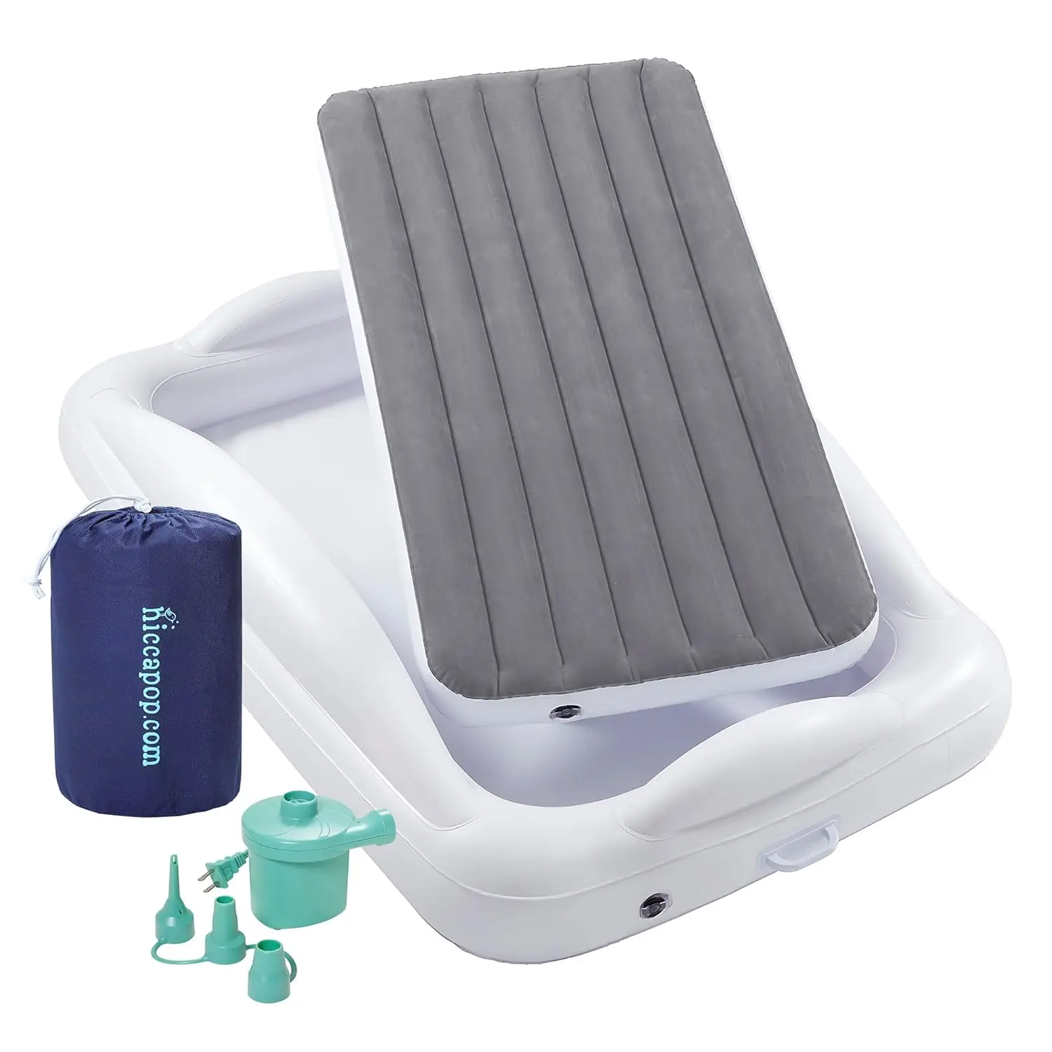 

Inflatable Toddler Travel Bed with 4-Sided Safety Bumpers, Portable Air Mattress for Kids - Grey