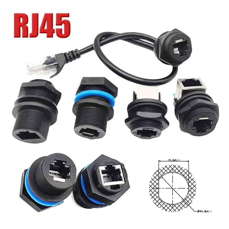RJ45 M20 Network Connector 8Pin Ethernet Port Module Adapter rj45 Network Cable Board Front/Rear Plug Socket Waterproof IP67