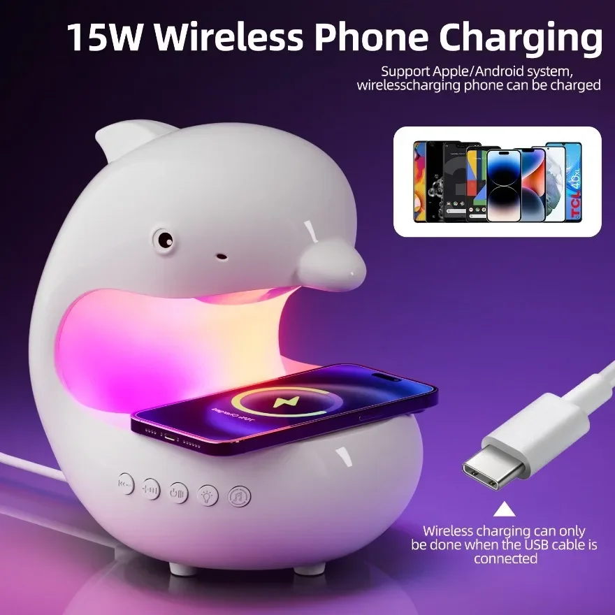 RGB Desktop Decor Light Gift Phone Wireless Charging Ambient Light Led Night Light Bluetooth Speaker Bedroom Bedside Table Lamp