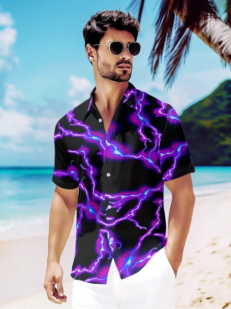 

Summer Hawaiian Shirt Fashion creative Neon Tops Beach Fashion Men Shirt Party Streetwear Shirts Short Sleeve Male Clothes