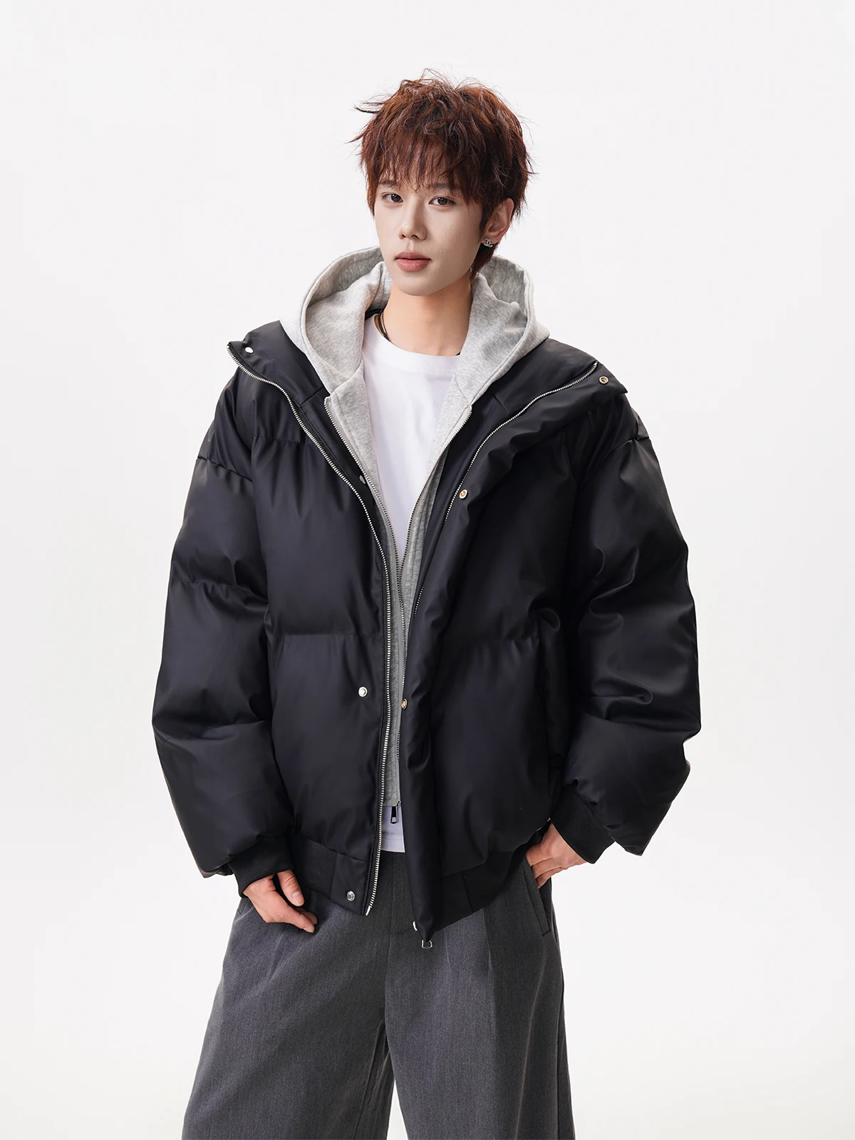 

Thiened PU Leather Hooded Cotton Jaet Men's Faion Brand Winter Coat High Sensation Warmth Bread Sle Casual Outerwear