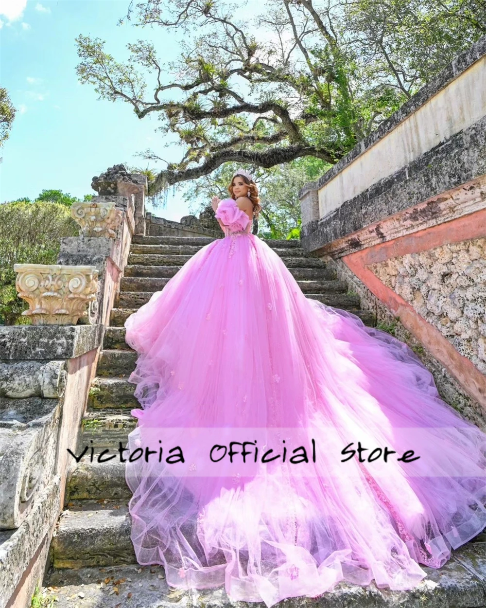 Robes de Quinceanera avec appliques de fleurs roses foncées, robe de Rhen tulle, robe de princesse mexicaine douce, robe de seize mariages, quel que soit le corset