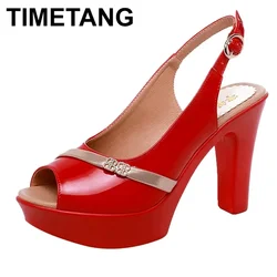 TIMETANG Black sexy high heel sandals new thick with waterproof platform thick bottom fish mouth sandals small size womens