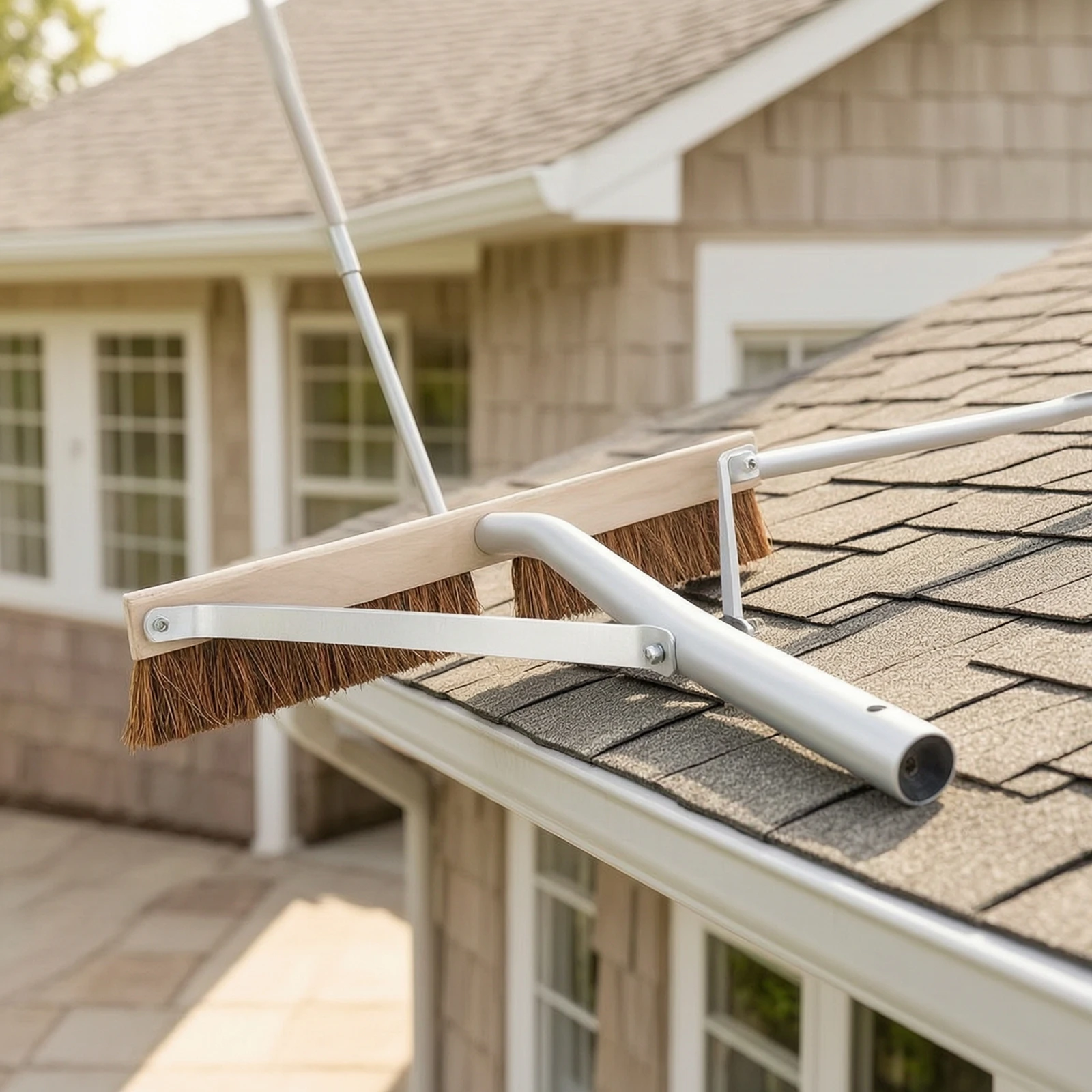 Roof Cleaning Brush Detachable Long-Handle Roof Brush Adjustable Lightweight for Homeowners, Exterior Maintenance