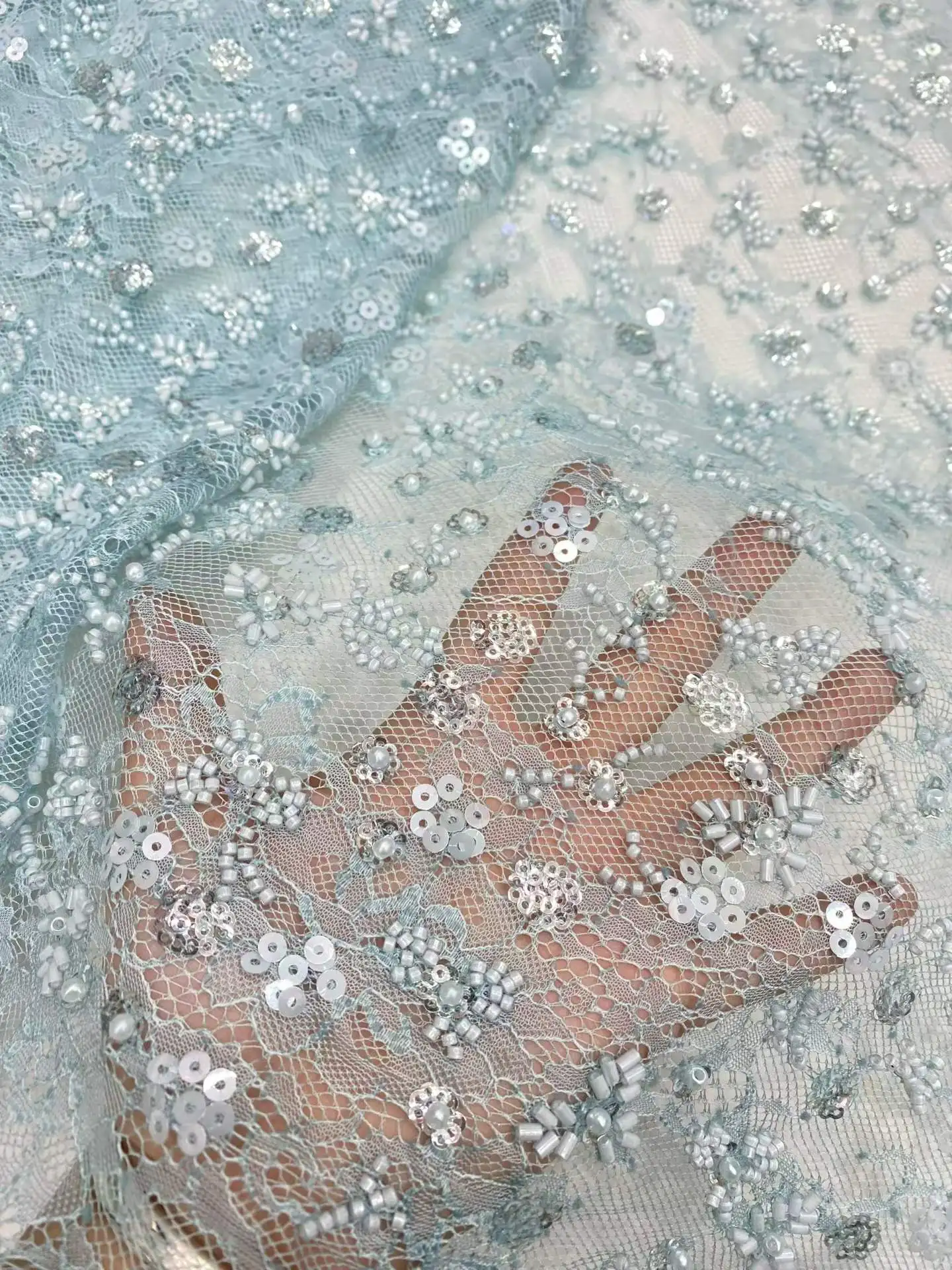 

Elegant African Sequins Tulle Embroidered Lace Fabric 2026 French Beaded Lace Fabric Nigerian Bridal Wedding Dresses Material