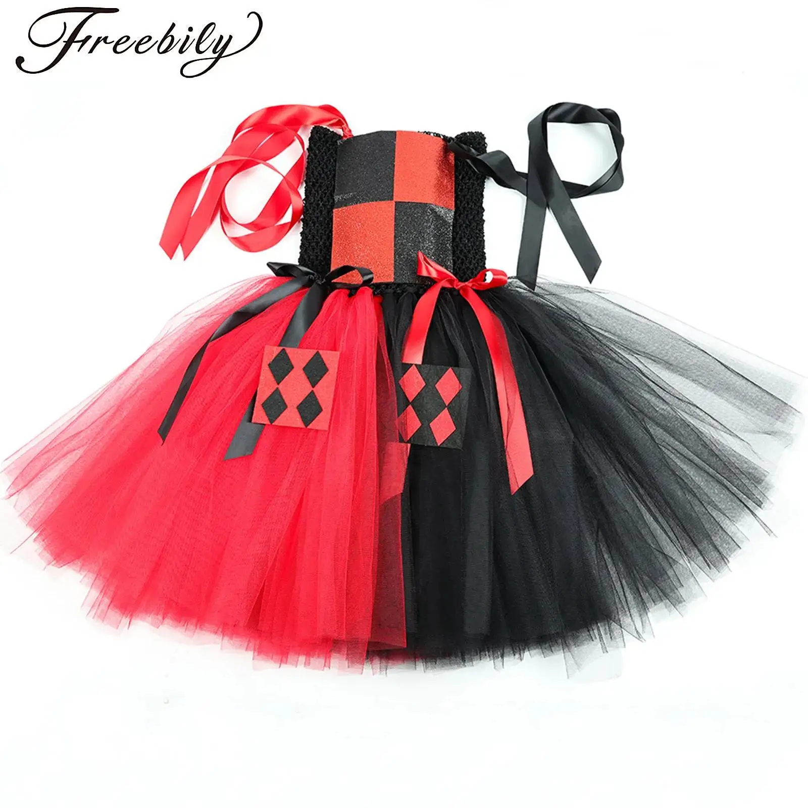 

Костюм циркового клоуна на Хэллоуин для девочек, платье королевы для косплея, платье-пачка, ажурное лоскутное пышное платье, комплект для рождественской вечеринки, дня рождения