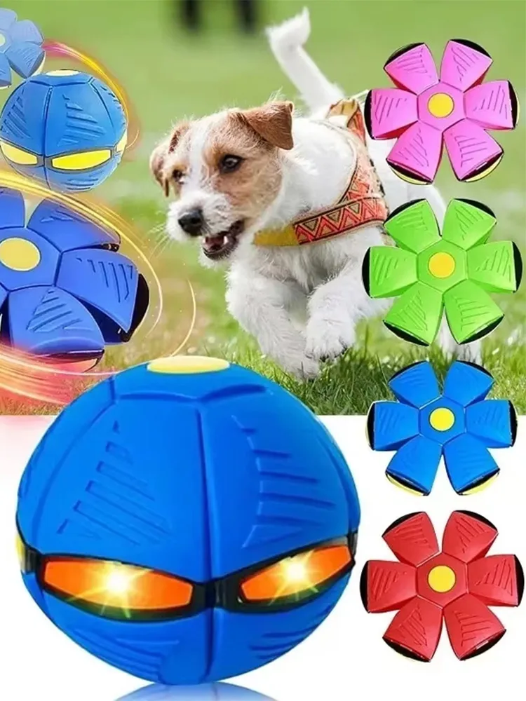 Dog Toys Funny Pet Toy Thick Magical Flying Saucer Ball Outdoor Dog Training Toy Children's Toy with Light Elastic Racket Ball