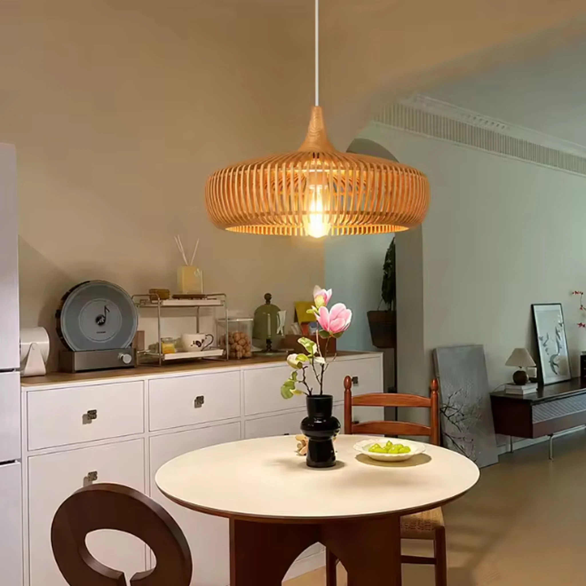 Modern Wooden Pendant Light Wabi-sabi Minimalist Chandelier Adjustable Hanging Light Kitchen Bedroom Living Room Home Lighting
