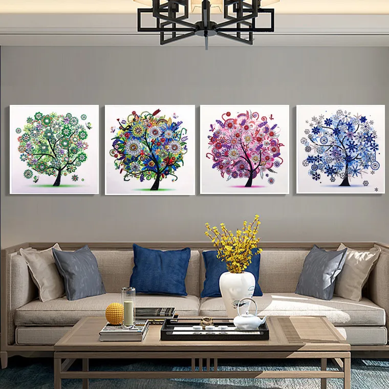 Diamond Painting Four Seasons Tree 5D Shaped Bright Diamond DIY Decorative Painting Shiny Canvas Diamond Embroidery Leisure Gift