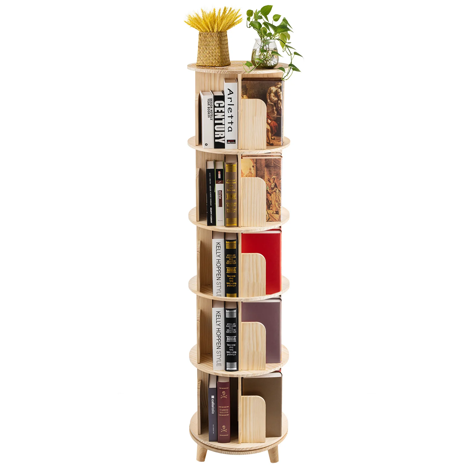 Estantería giratoria de 5/4 niveles, estantería de pie de suelo de madera, moderna 360 °   Organizador de libros de esquina con estante de exhibición de almacenamiento giratorio