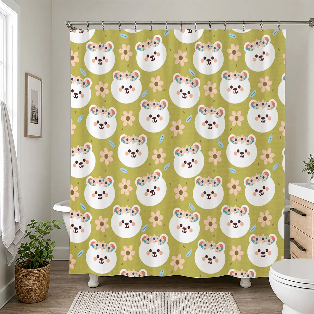 Waterproof Panda Shower Curtain Cute Floral Cartoon Bathroom Decor Kids Nursery Shower Curtain Liner for Home Decor Water Curtai