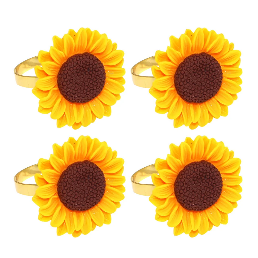 

4 Pcs Yellow Sunflower Napkin Rings Metal Alloy Banquet Party Wedding Table Decoration Dining Accessories Kitchen Barware