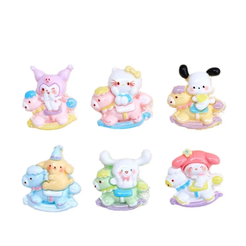 10PCS Kawai bright surface Carousel animal Series resina Flat Back Scrapbook Figurine fai da te Bow Decor accessori artigianato