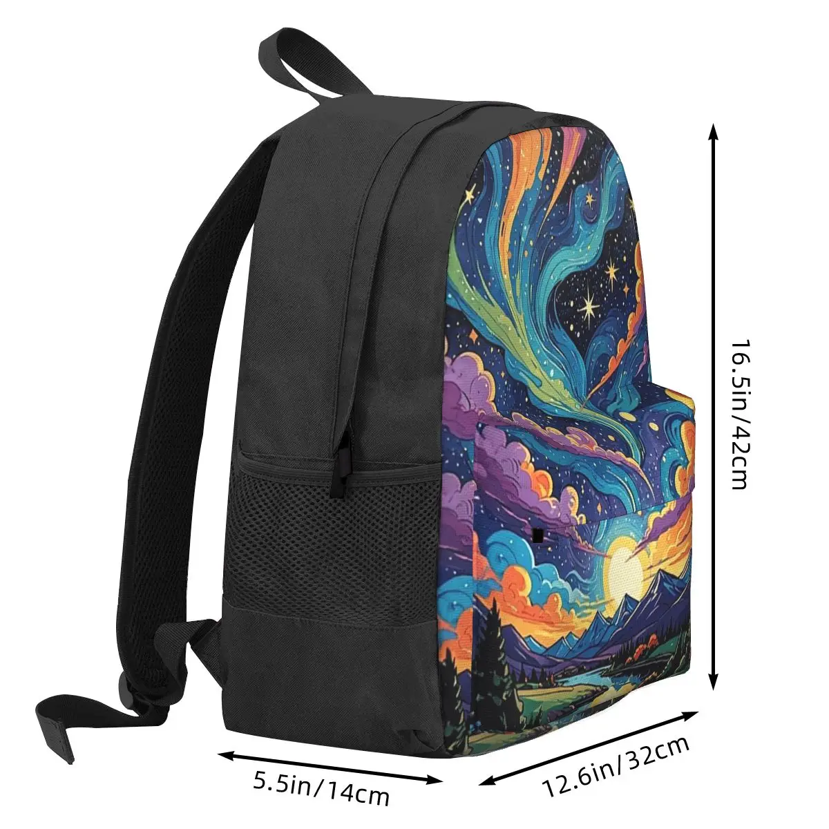 Cosmic Valley Aurora Over The Starry Mountains Backpack Student BookBag Children School Bag Laptop Shoulder Bags for Men Women