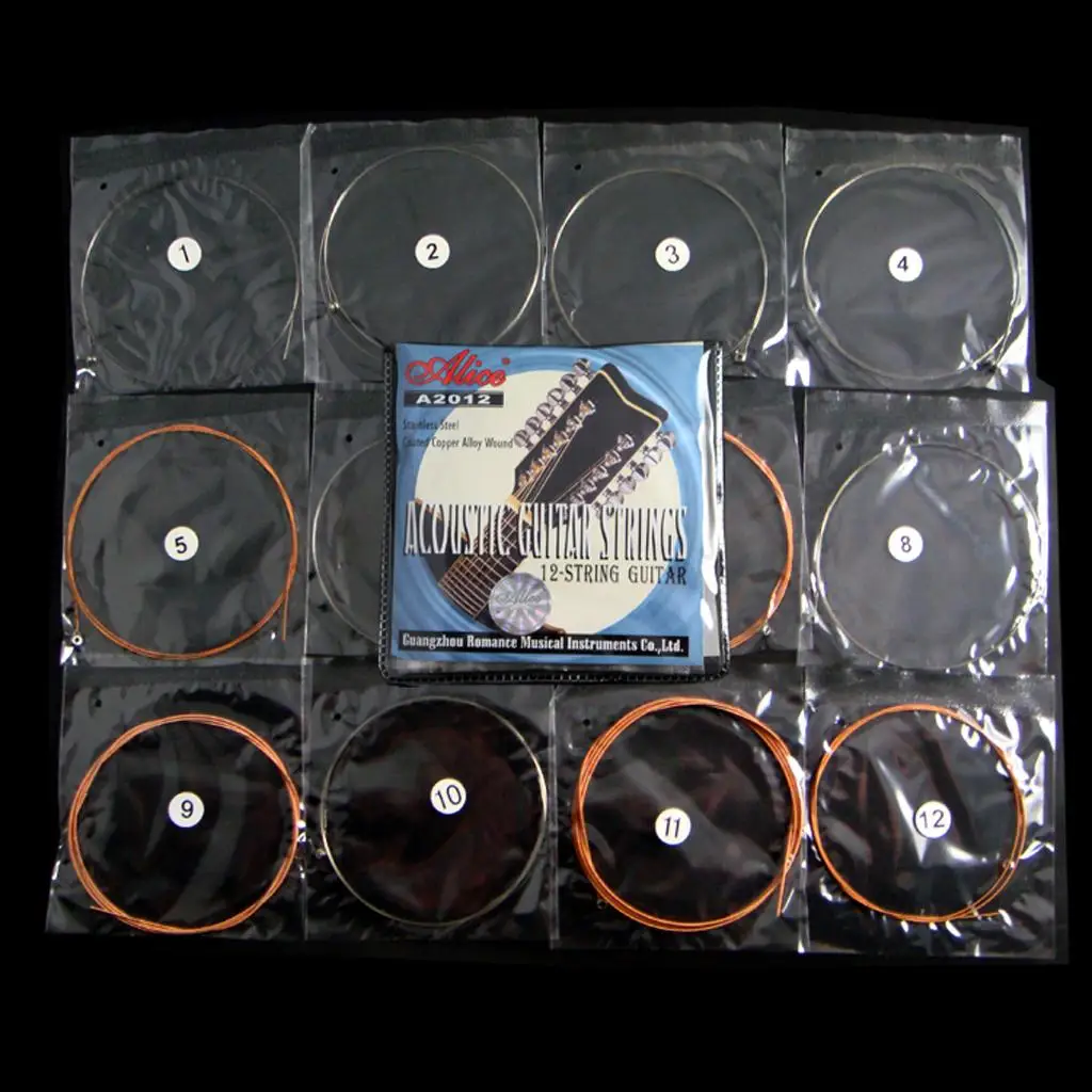 Acoustic Folk Guitar 12 Strings Set Imported Stainless Steel Coated Copper Wound Clear Sound Parts for Daily Rehearsal