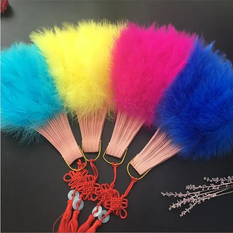 Anime Folding Feather Hand Fan Tea Hen Party Handheld Flapper Marabou for Ball Dance Costume Wedding Festival  Props