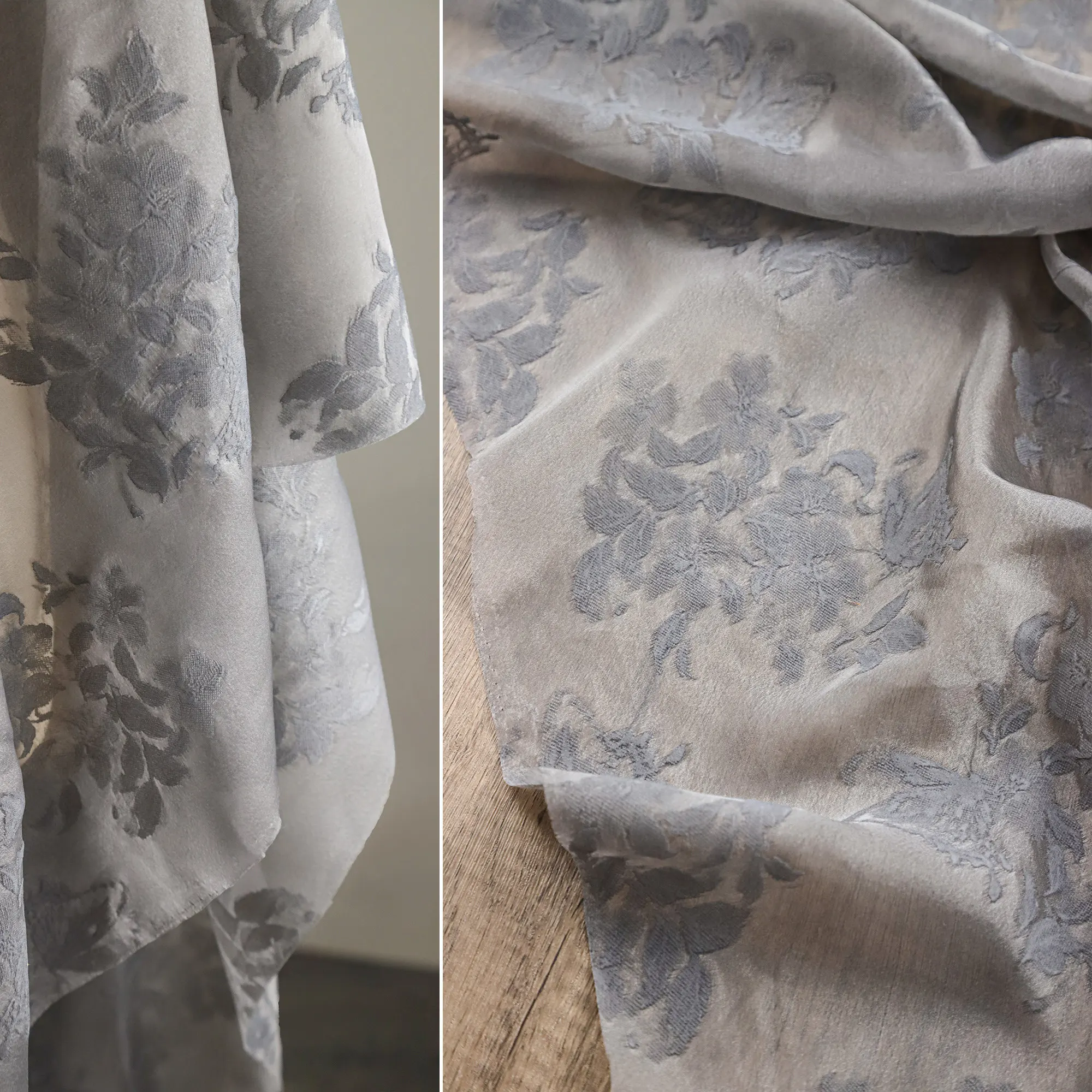 Gray Tulle Flocking Texture Mesh Plant Embroidery Transparent Shawl Dress Clothing Designer Fabric