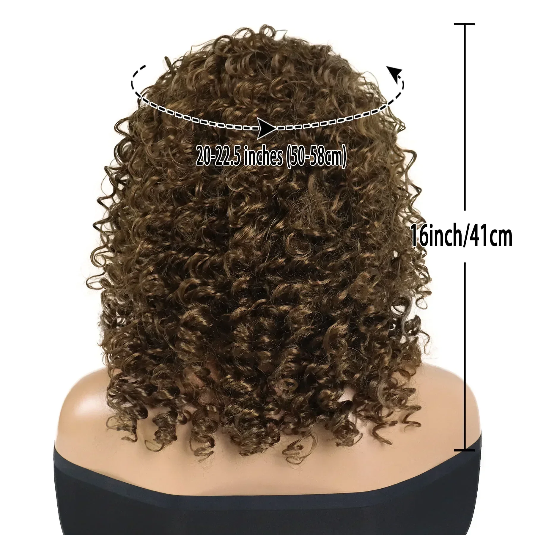 Synthetic Hair Curly Wigs for Women Shoulder Length Brown Wigs with Side Bangs 16inch Long Wig Curly Hairstyles Mommy Wave Wig