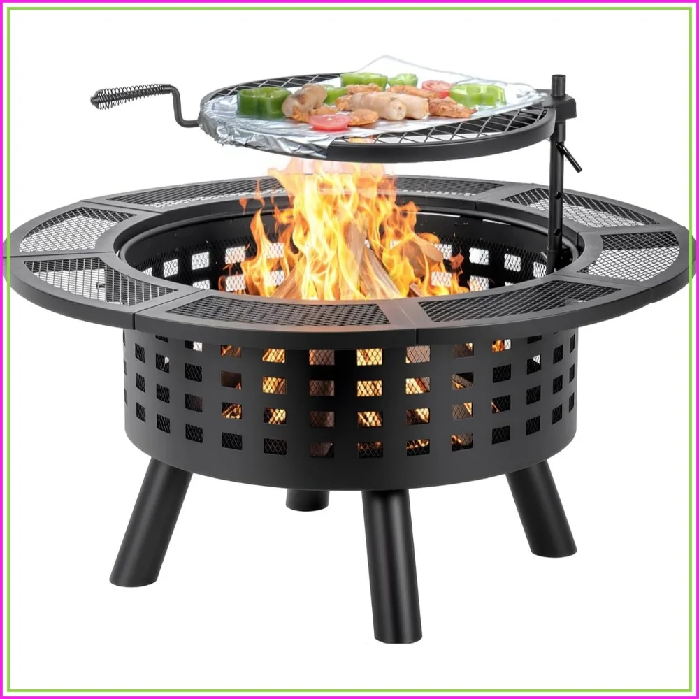 36 Inch Outdoor Fire Pit with Cooking Grate 3-in-1 Fire Pit Table