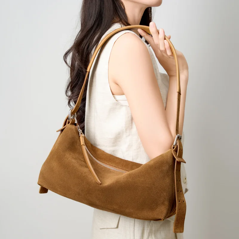 

New Suede Women's Handbag, Suede Light Luxury Commuting Shoulder Bag, Adjustable Handle Casual Versatile Underarm Women's Bag