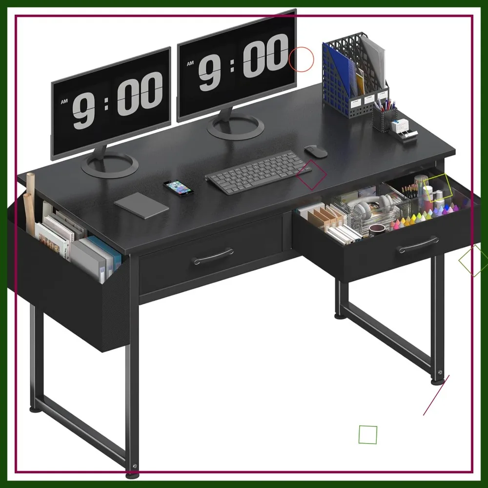 

40-Inch Small Computer Desk with Fabric Drawers for Home Office, Gaming, and Study, Black