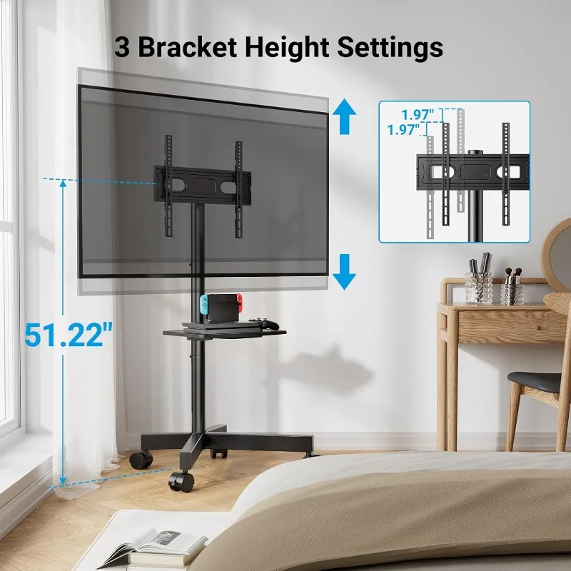 Mobile TV Stand for 23-60 Inch LCD LED Flat/Curved Panel Screen TVs, Tilt TV Cart Holds up to 88Lbs Portable Stand