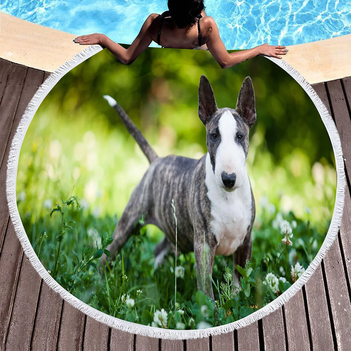 منشفة شاطئ مستديرة للكلاب من Bull Terrier، بطانية شاطئ لطيفة من الألياف الدقيقة الناعمة للحيوانات الأليفة، منشفة حمام سباحة ماصة سريعة الجفاف، سجادة نزهة محمولة #5