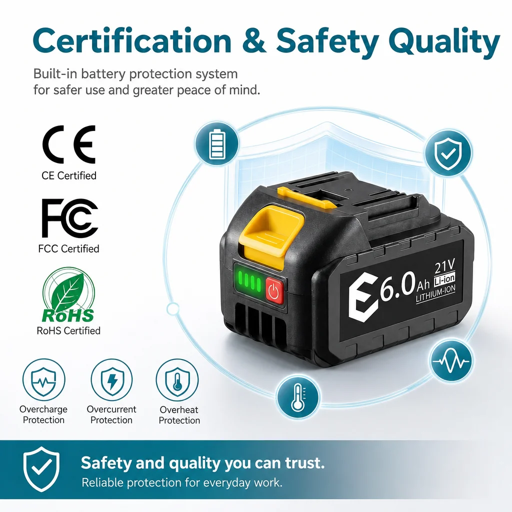 21V 6Ah Li-Ion Tool Battery Pack for Cordless Workshop Tools Rechargeable Slide Rail with Power Indicator and Yellow Cover