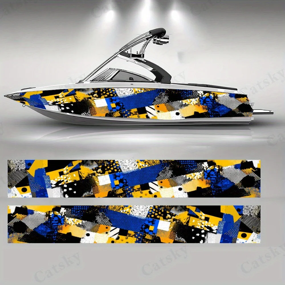 

Trendy Color-Block Yellow Blue Polka Dots Boat Sticker Vinyl Ship Pontoon Deck Boat Fishing Decorative Pontoon Boats Decal