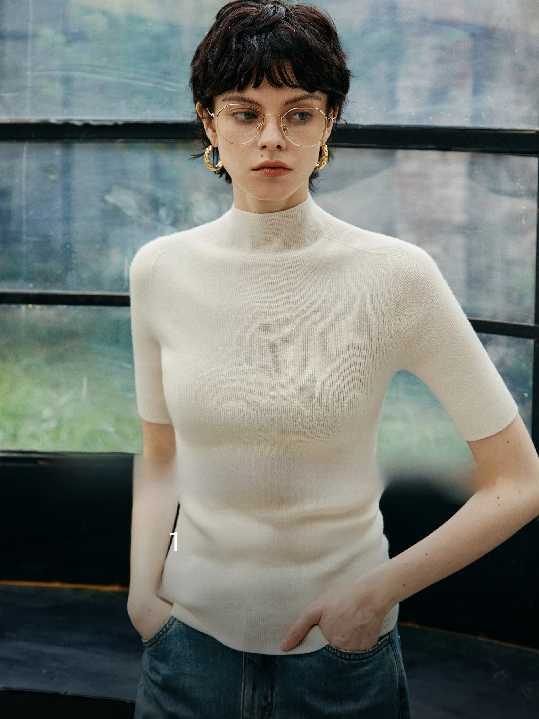 

CA8 Needle Sl Цельная BIELLA Wool f High Ne Base Трикотажная женская футболка ort Sve Slim Fit для поездок на работу ...