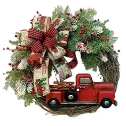 2024 Christmas Wreath Red Truck Front Door Wreath Vintage Farm Wreath With Pine Cones Fall Wreaths For Thanksgiving Xmas Decor