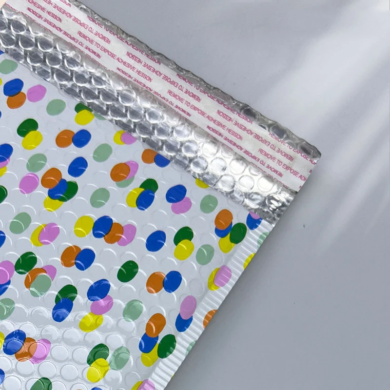 20Pcs Colored Dots Printing Bubble Bag Aluminum Foil Bubble Envelope Large Express Delivery Bags for Clothing Package 25x32cm