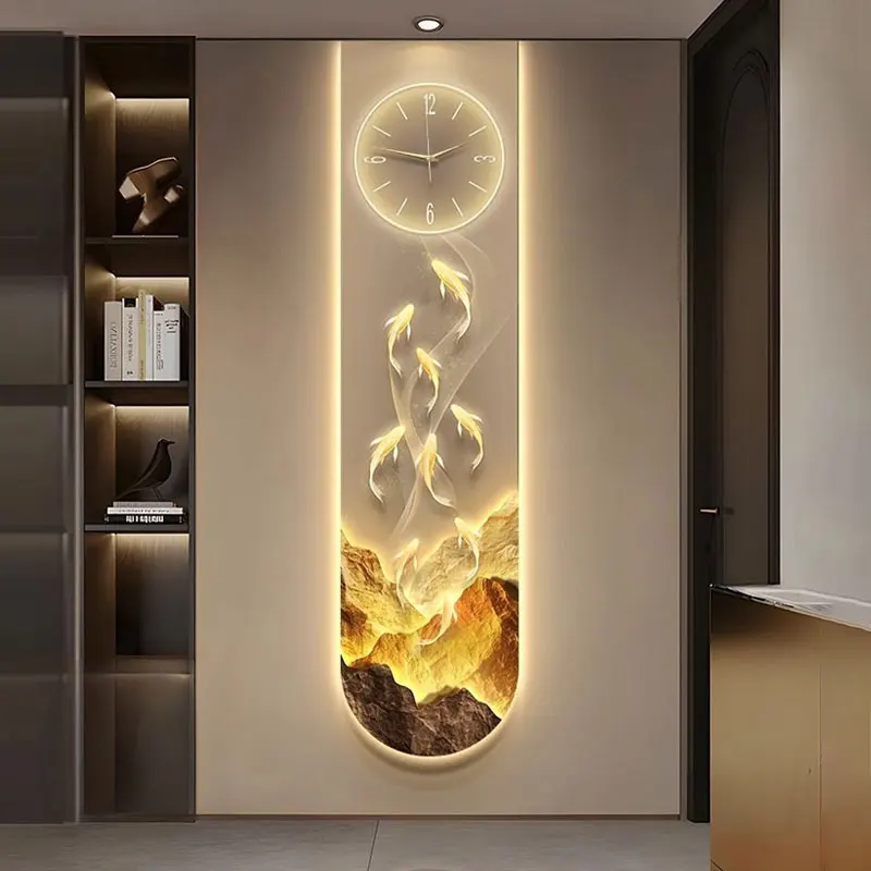 

Modern Design Entrance Hall 3D Wall Clock Villa Mute Digital Clock Corridor Wall Decor Decoration Golden LED Light Painting