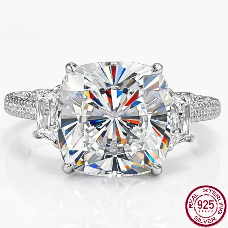 Yaranyan Vintage 100% 925 Sterling Silver 10 * 10 MM Cushion Cut Lab Sapphire High Carbon Diamonds Gemstone Ring Fine Jewelry