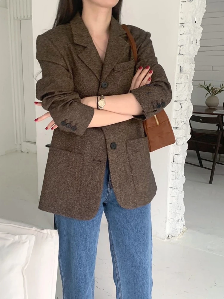 Franse Retro Klassieke Jasje Damesmode Single-breasted Wollen Jasje Vrouwelijke Herfst Winter Lange Mouw Uitloper Jassen