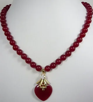 2 styles! beautiful 7-8mm red jade bead  plated heart jade pendant necklace