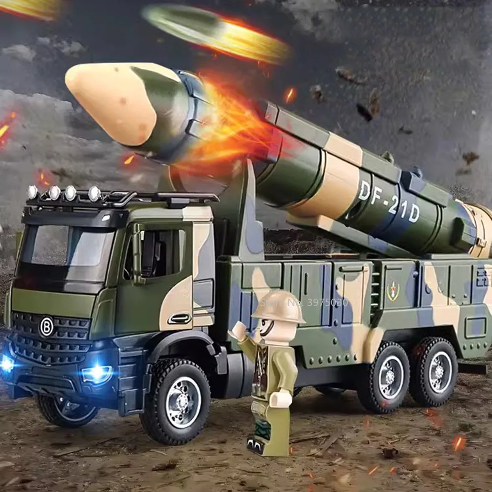 1/35 Scale Alloy Diecast Dongfeng 21D Ballistic Missile Vehicles with Light Sound Military Car Model Toy for Boys Birthday Gifts